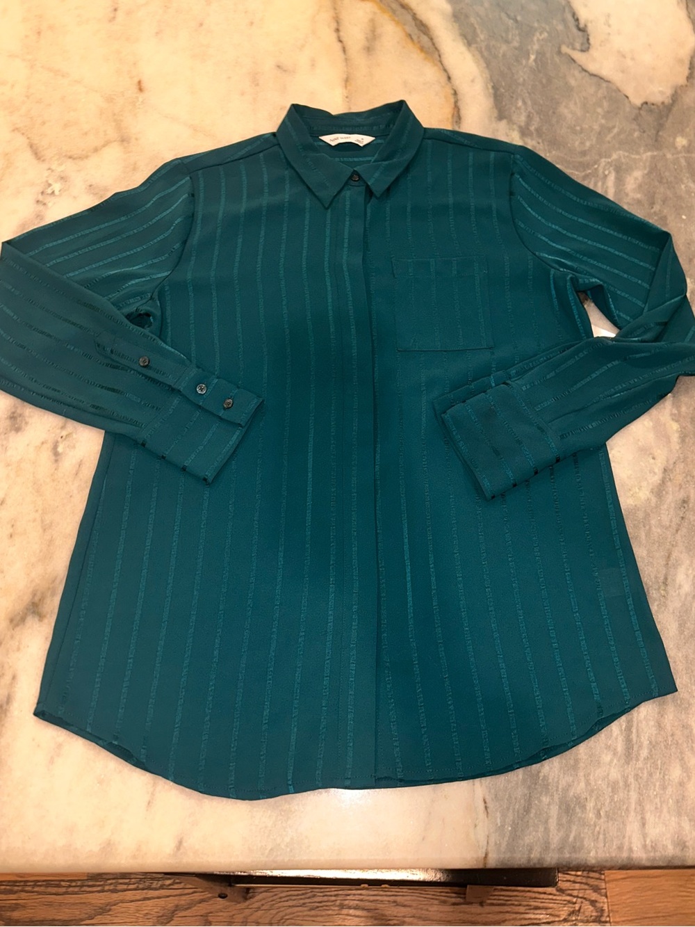 Nine West Size Medium Women's Long-Sleeve Textured Button-Up Shirt in Deep Teal - Picture 2 of 11